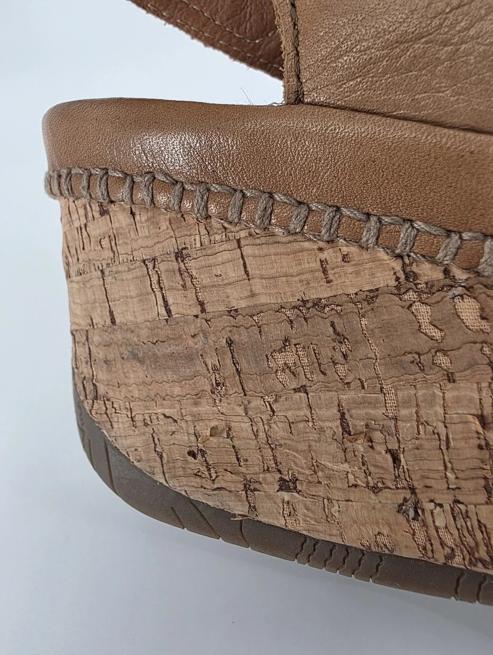 Bussola Formentera Toffee Leather Cork Wedge Sandals, Sz 40